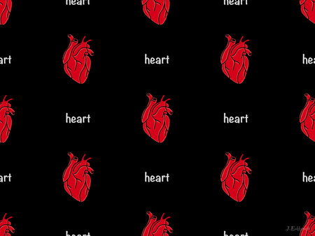 Heart cartoon character seamless pattern on black background