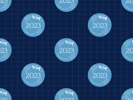 Happy New Year cartoon character seamless pattern on blue backgroundのイラスト素材