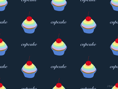 Cupcake cartoon character seamless pattern on blue backgroundのイラスト素材