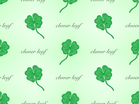 Clover leaf cartoon character seamless pattern on green backgroundのイラスト素材