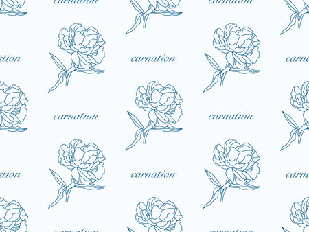 Carnation cartoon character seamless pattern on blue backgroundの写真素材