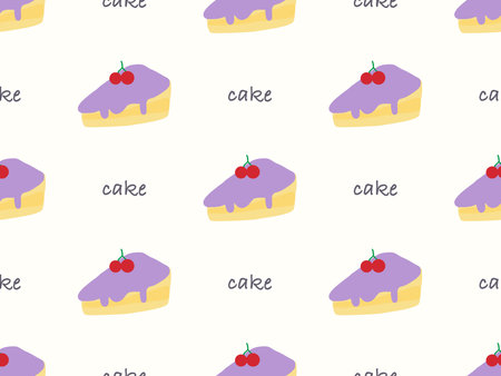 Cake cartoon character seamless pattern on yellow backgroundのイラスト素材