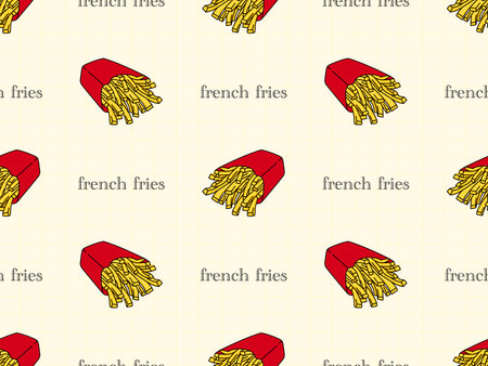 french fries cartoon character seamless pattern on yellow backgroundのイラスト素材