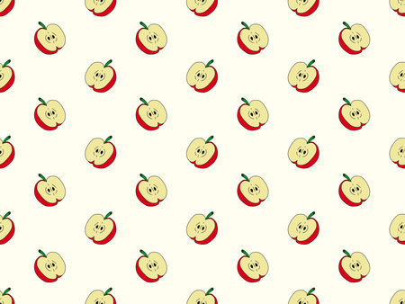 Apple cartoon character seamless pattern on yellow backgroundの写真素材