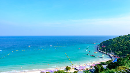 Beautiful colorful sea views overlooking the mountains, beaches, sky and sea.Koh Larn,Sea scapeの写真素材