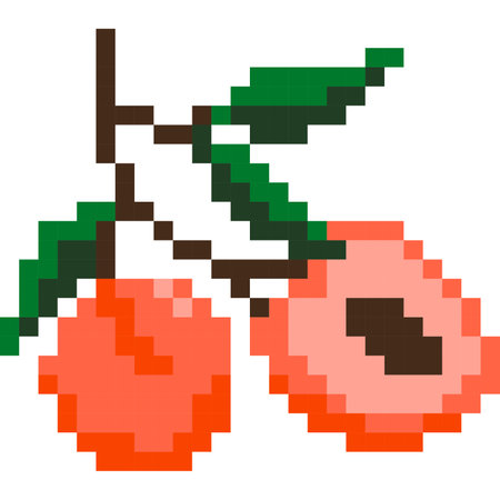 Peach cartoon icon in pixel style.のイラスト素材