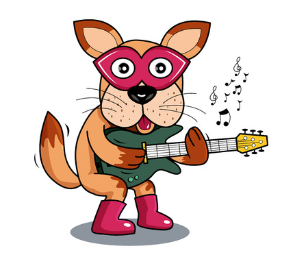 illustration dog playing  electric guitarのイラスト素材