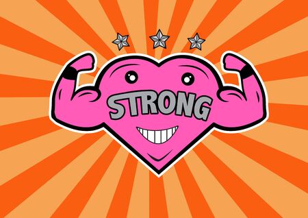 Muscular arm on heart shape with crown of starsのイラスト素材