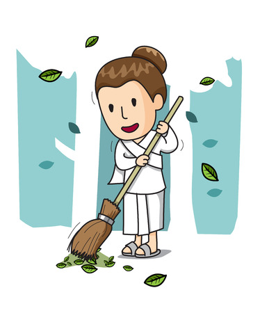 buddha meditation woman broomのイラスト素材