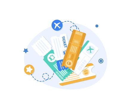 Vector transportation tickets,Train, Plane, Tram, Bus. Public transportのイラスト素材