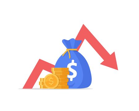 Loss from investment,Down arrow stocks graph, concept of financial crisisのイラスト素材