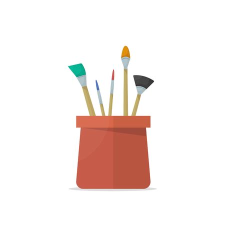 Realistic Artist Paintbrushes Set. Fan, Flat, Angle Brushのイラスト素材
