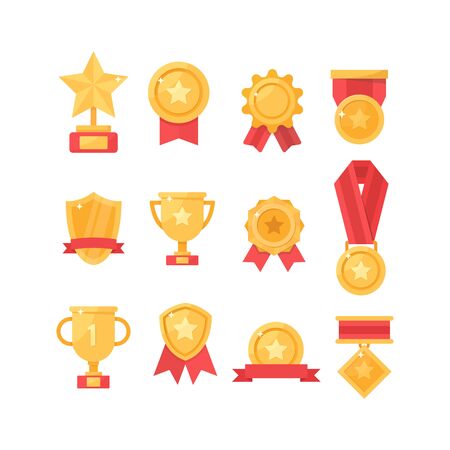 Golden cups for winners and others sport trophy,flat design icon vector illustrationのイラスト素材