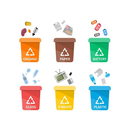 Collection of colorful separation recycle bin icon. Vector illustrationのイラスト素材