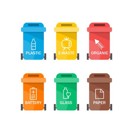 Collection of colorful separation recycle bin icon. Vector illustrationのイラスト素材