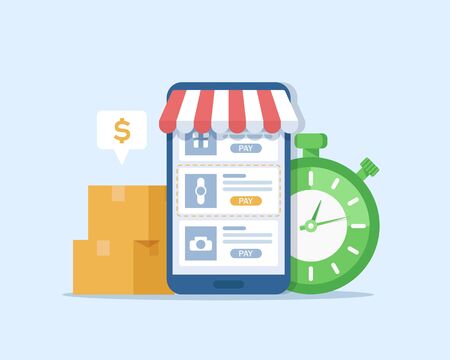Online Marketing vector illustration. Internet business process,Mobile marketing , e-marketing, E-commerceのイラスト素材