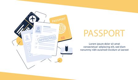 Passport and plane ticket,Stamp Passport Flat Icon,Boarding pass ticket icon,flat design icon vector illustrationのイラスト素材