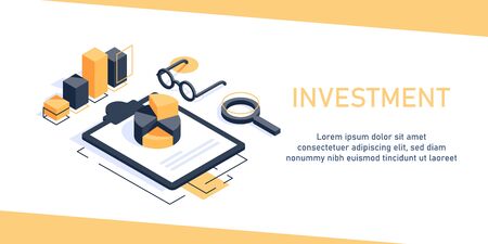 Investment analysis concept banner,Financial planning,Data analysis concept,Business concept for marketing ,analysis and brainstorm,flat design icon vector illustrationのイラスト素材