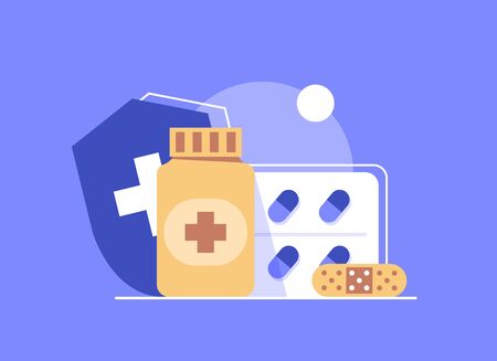 Health insurance concept banner,Medicine and healthcare flat design conceptのイラスト素材