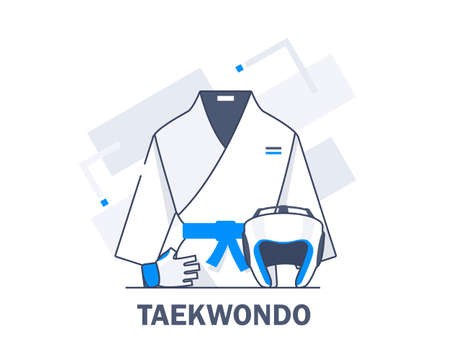 Taekwondo sportswear and hats,flat design icon vector illustrationのイラスト素材