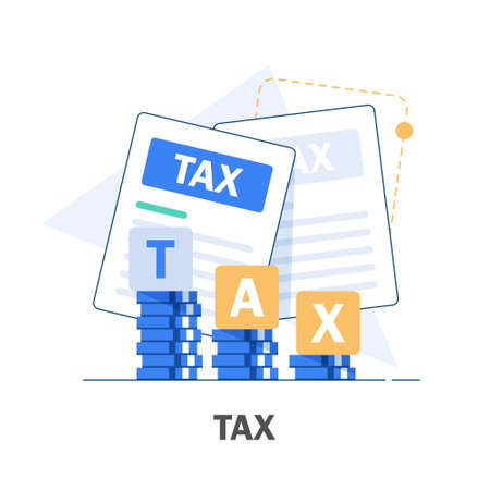Concept tax payment. Data analysis, paperwork,flat design icon vector illustrationのイラスト素材