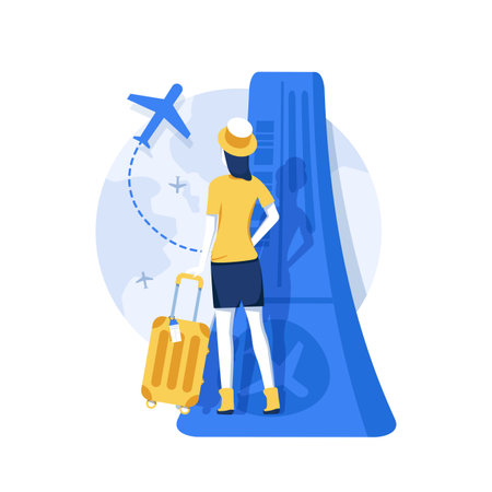 Vacation, travel, adventure, satisfied people. Flat design vector illustrationのイラスト素材
