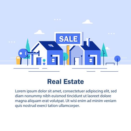 Real estate business concept with houses. Vector illustrationのイラスト素材