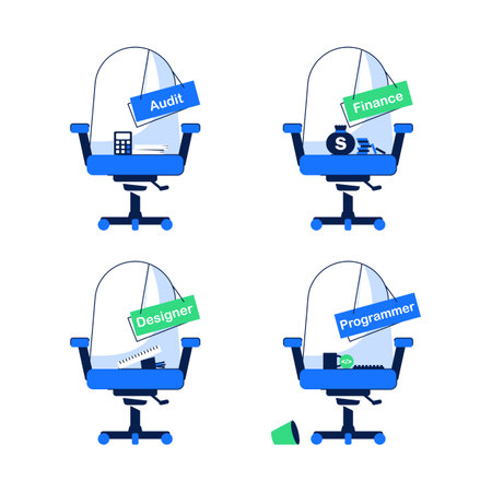 recruitment,Composition with office chair and a sign vacant. Business hiring and recruiting conceptのイラスト素材
