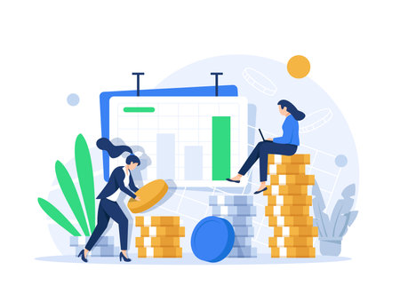 Investment and Analysis Money Cash Profits Metaphor,Employee or Manager Making Investing Plansのイラスト素材