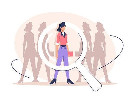 Search for employees and job, business, human resource. Looking for talent. Search man vector icon. Job searchのイラスト素材