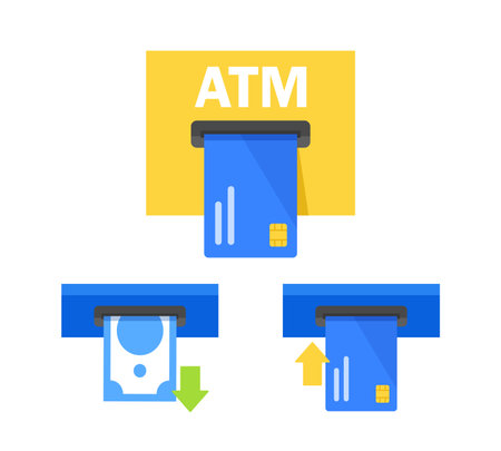 Atm machine slot with bank credit card,flat design icon vector illustrationのイラスト素材