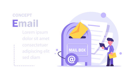 E-mail marketing and promotion,Ecommerce business concept,Characters sending advertising mails and promotional offers with sales and discountsのイラスト素材