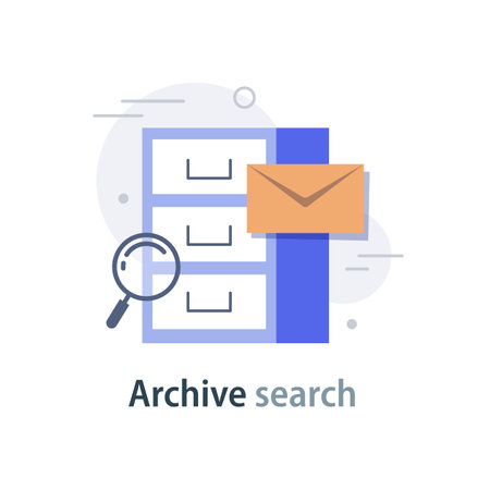 Research,find information,verify service critique process and annual examination conceptのイラスト素材