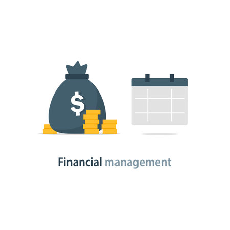 Financial calendar line icon,annual income concept,money return, asset allocation, long term investment pension fund,monthly payment outline symbolのイラスト素材