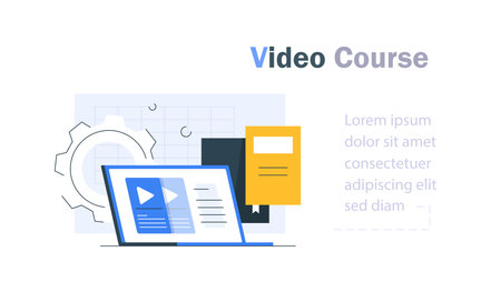 Online video. Distance training, streaming, webinar, conference videosのイラスト素材