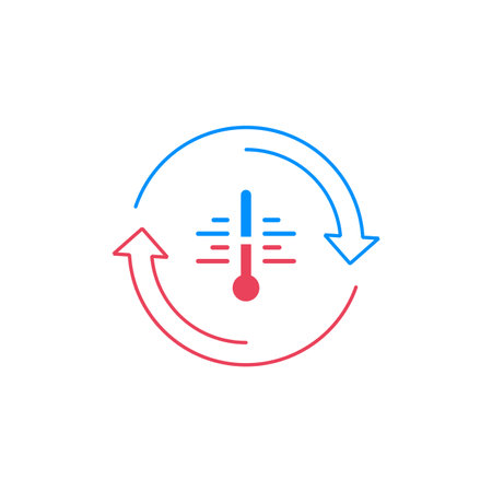 Cooling and heating systems logo, air conditioning service icons, climate control conceptのイラスト素材