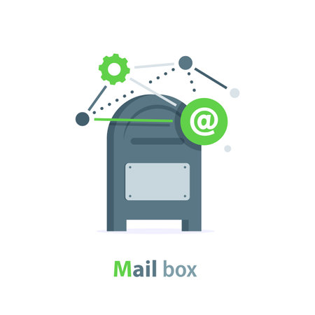 Mailbox vector illustration isolated on white, flat post office box, red mail box cartoon iconのイラスト素材