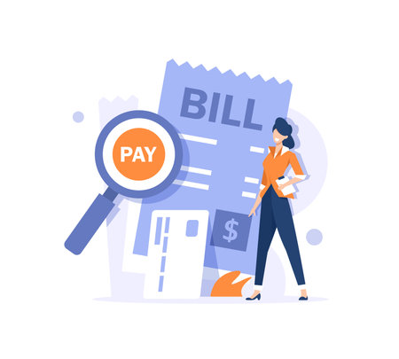 Financial management,Characters paying credit, mortgage, taxes and household invoice bills,Personal financesのイラスト素材