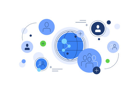 Human connections. Internet, global communications. Teams, groups, society, unity, relationshipsのイラスト素材