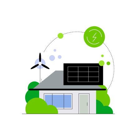House with solar panel. Modern building. Eco household. Neutral livingのイラスト素材