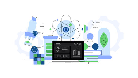 Digital learning and science. Web banner, flat illustrationのイラスト素材
