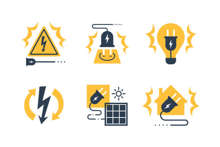 Electricity repair and maintenance services, house and plug with wire, electric safetyのイラスト素材