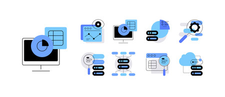 Data analysis, research and statistics. Infographic elements. Set of iconsのイラスト素材