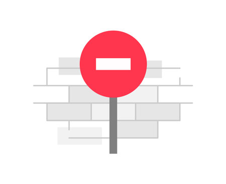 depicting restricted or blocked access. Features a crossbar with a minus sign and a wall symbolizing limitation or denial of entryのイラスト素材