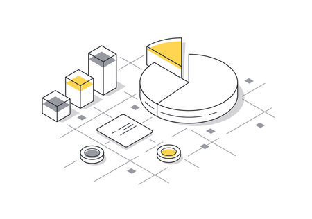 Financial activity analytics charts and reports,Accounting service for business concept isometric line vector illustrationのイラスト素材