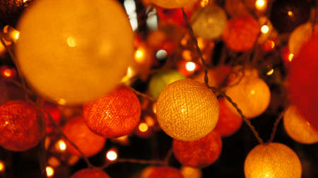Colorful cotton light ball in the nightの写真素材