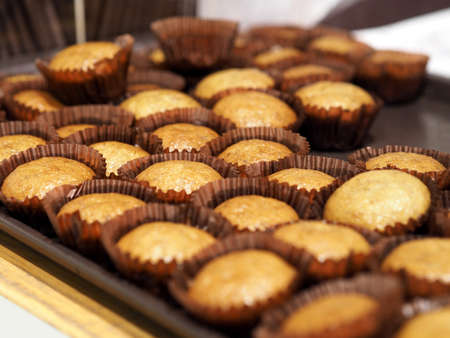Banana cup cake muffin on tray in partyの写真素材