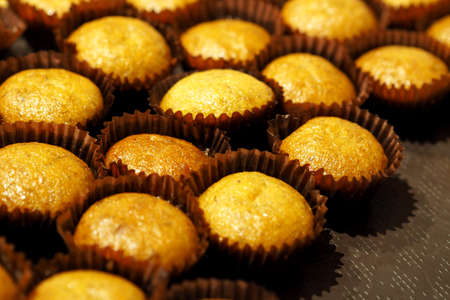 Banana cup cake muffin on tray in partyの写真素材