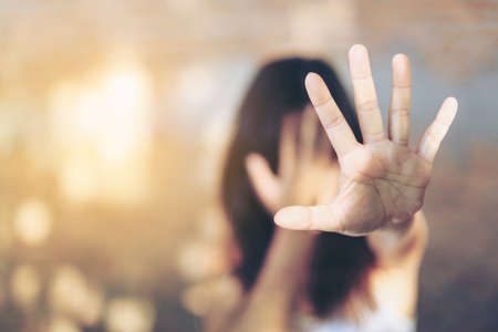 Woman bondage in angle of abandoned building image blur , stop violence against Women, international women's dayの写真素材