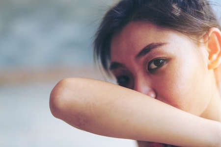 Emotional portrait of abused, crying,- violence conceptの写真素材